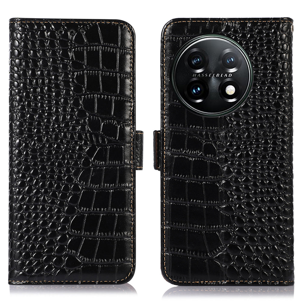 Phone Wallet Case for OnePlus 11 5G RFID Blocking Crocodile Texture Genuine Cowhide Leather Stand Phone Cover Phone Wallet Case for OnePlus 11 5G RFID Blocking Crocodile Texture Genuine Cowhide Leather Stand Phone Cover
